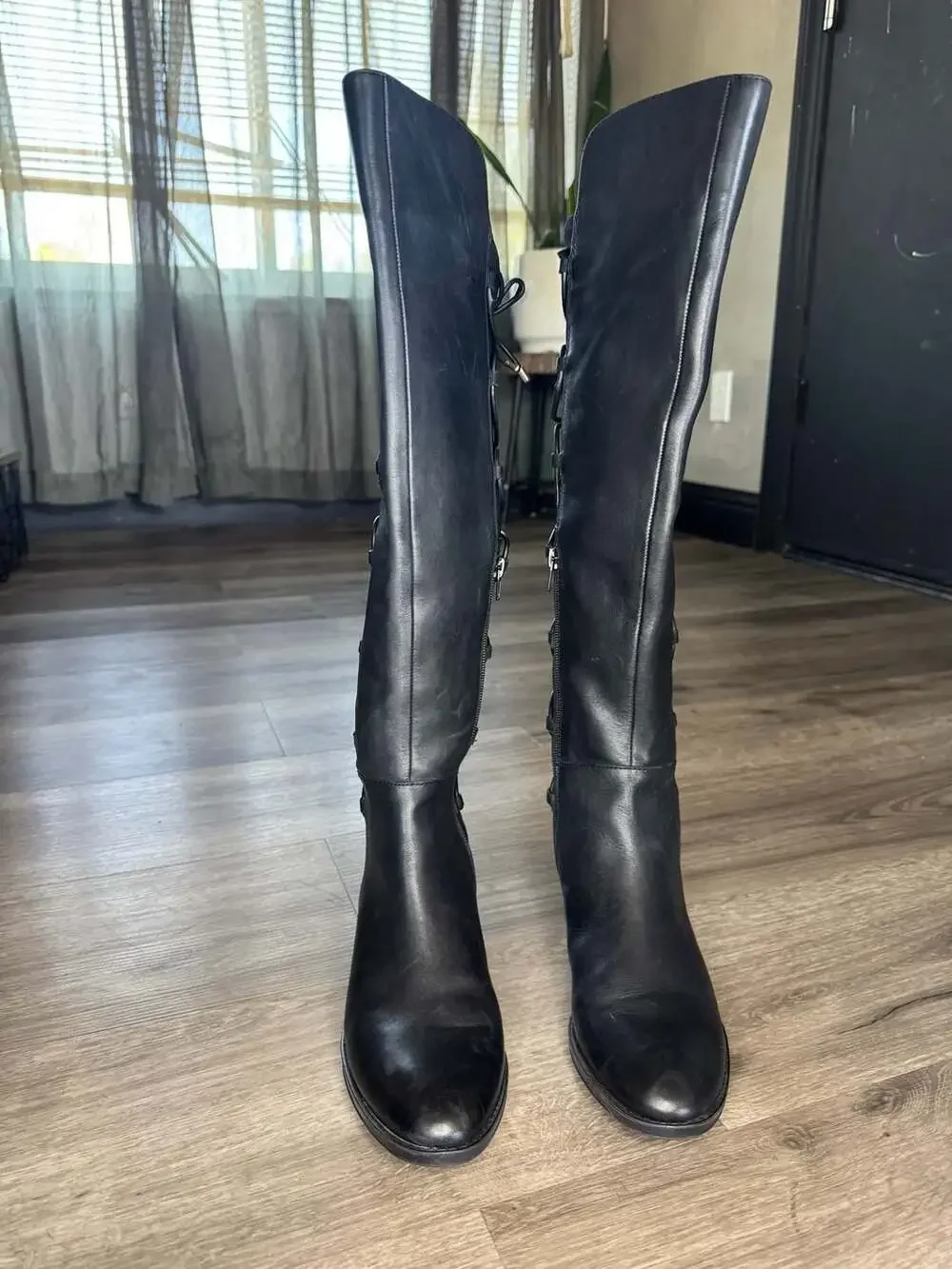 Vince Camuto Parle Black Leather Stretch Knee Boot